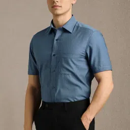louis philippe Men's Easy to Iron Premium Cotton Wrinkle Resistant Regular Fit Solid Half Sleeve Formal Shirt image 1