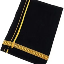 kakumanu Men's Pure Cotton Lungi (2 Meters) Casual Daily Ware Black Lungi Free Size Thin Gold Border image 1