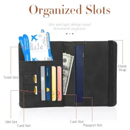 hadrnahkb Passport Holder Cover Wallet Case Leather Card Case Passport Book Holders Travel Must Haves Travel Accessories, Black + Brown image 3