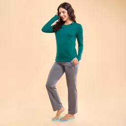 enamor Mid Rise Regular Length Drawstring Closure Lounge Pants for Women - Slim Fit, Soft and Breathable Stretch Cotton - E014 image 2