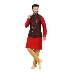 n.b.f fashion Men's Red Blue Festive Nehru Jacket/Waistcoat image 2