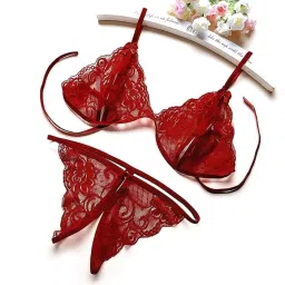 louryn koulyn Women's Babydoll Nightwear, Honeymoon Dress, Transparent Night Dress, Nighty (Free Size, RED+COBO) image 2