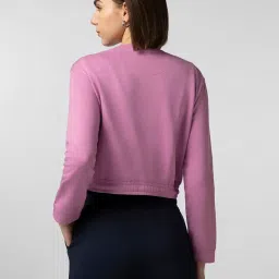 fyltr Women's Terry Crop Top - Full Sleeve | Elasticated Waist & Cuff | Boxy Fit | Stripe Detailing | Tops for Women Western | Women t Shirt image 2