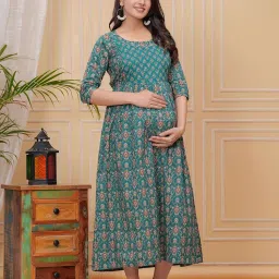 Women’s Pure Cotton Printed Maternity Kurta, Easy Breast Feeding Dress with Zippers for Nursing Pre and Post Pregnancy image 5