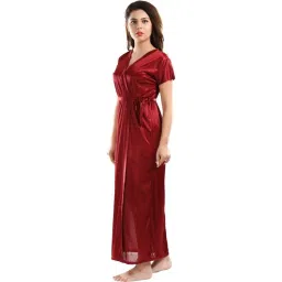 bombshell Women's Satin Solid Maxi Nighty with Robe image 4