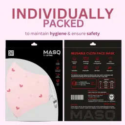 masq By Q-One Hearts 4 Layer, Reusable, with Ear Adjusters, Anti-Bacterial (BFE>99%) Embroidered Cotton Cloth Face Mask Combo for Women, Girls (Purple-Pink-Peach, Pack of 3) image 2