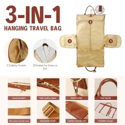 acormek Leather Garment for Garment Bags for Travel Convertible Hanging Suitcase Suit Garment Bag Convertible Carry on Large Duffle Bags with Suit Compartment for Men and Women|Shoe Pouch(Beige) image 3