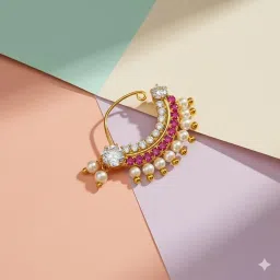 kyoot jewels Traditional Maharashtrian Banu Nath Nose Stud without piercing Pearl Gold Plated Nath Combo Clip On Nose Ring For Women image 3