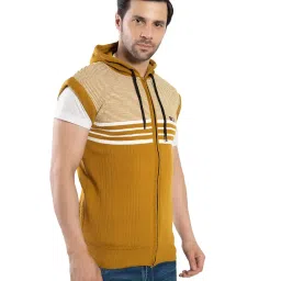 manra Men's Sleeveless Hooded Stripe Woolen Sweater | Stylish Zipper Sweatshirt | Regular Fit for Winter Office & Casual Wear image 2