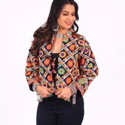 sclout Ethnic Jacket for Women Cotton Waist Coat Stylist Navratri Garba Hand Embroidery Kutchi Work Koti/Jacket/Waist Coat (Free Size 44") image 4
