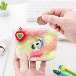 neel Unciorn Fur Coin Pouch for Girls Small Cosmetic Pouch Card Holder Zipper Closer Soft Stuff Coin Pouch Cash Holder Pouch Cute Fancy Coin Pouch for Girls Best Return Gift Set for Girls (2pcs) image 2