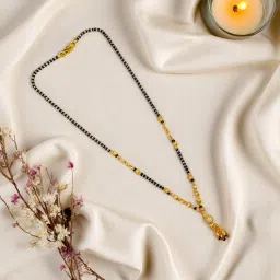 accessher American Diamond Stylish Black Beads Mangalsutar | Gold Plated Pendant Chain Mangalsutar | Adjustable Chain for brides, newlyweds & married women image 3