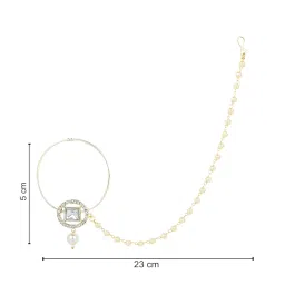 i jewels Gold Plated Traditional Ethnic Bridal Nose Ring/Nath Without Piercing with Pearl Chain Encased with Pearl Stone for Women (NL63W) image 5