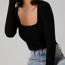 dream beauty fashion Women's Long Sleeve Slim Fit Top/T-Shirt Square Neck Casual (Top-Sakira-1) image 3