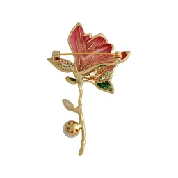 kushal's Fashion Jewellery Green-Lavender Gold Polished Copper Trendy Zircon Saree Brooch, Best for Bridal Wear & Special Occasion - 189465 image 1