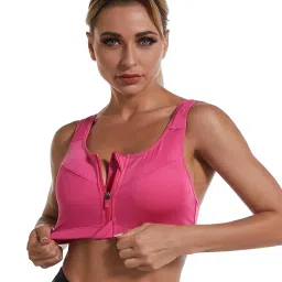 plumbury Polyamide Women's Medium Impact Padded Front Zip Racerback Sports Bra With Adjustable Strap image 1