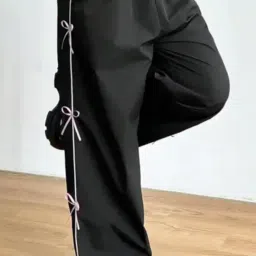Women's Wide Leg Sweatpants with Bow Details | Drawstring Waist | Athletic Casual Wear | Standard Length | Stylish and Travel Comfy Trouser Pants image 5
