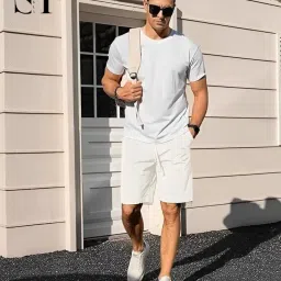smowkly Men's Premium Polycotton Casual Ribbed Shorts || Elastic & Drawstring Waist with 2 Pocket || Loose Fit Lightweight Burmuda Perfect for Workout, Beach & Summer image 2