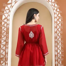 seva chikan Hand Embroidered Lucknowi Chikankari Light Blue Angarkha Georgette Women Short Top & Tunic with Slip SCL9064 image 1