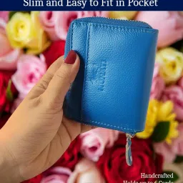 nunati Zip Wallet for Women's | Genuine Leather | Blue | Holds 6 Card Slots | Classic Slim Women Wallet Gift for Women's image 1