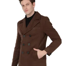 essentiele Woolen Tweed Chocolate Brown Men Pea Coat | Casual and Festive Blazer Coat Jacket image 1