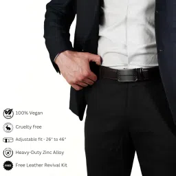 modena works Men's Vegan Leather Belt | FREE Vegan Leather Revival Kit | No Strings Attached (Black) image 3
