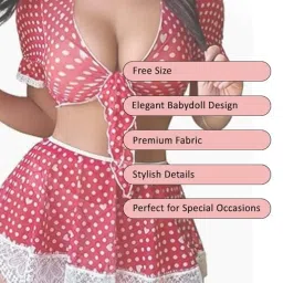 luxzii - a touch of luxury LUXZII Sexy Babydoll Dress for Women – Red Polka Dot Sheer Mesh Dress with Lace Trim | 3 Piece Honeymoon Outfit with Top, Skirt & G-String (Red-Free Size) image 1