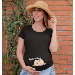 yaya cafe Mothers Day Peek a Boo Baby Women's Pregnancy Maternity T-Shirt Top Tee Round Neck Half Sleeves image 3