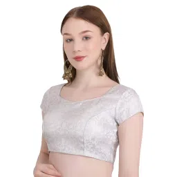 a k e zone Women's Readymade Blouse Sweetheart Brocade Short Sleeve || Stretchable Stylish Comfortable Blouses || Neck Style U-Neck Family Functions Best Holi Festivals Gift for Womens & Girls. image 3