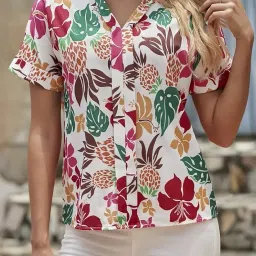 gufrina Women's Floral Print V-Neck Casual Top – Lightweight Short Sleeve Top for Everyday Wear image 4