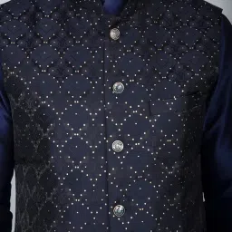 ethluxis Men's Silk Blend Kurta Churidar Pyjama with Ethnic Bundi Jacket Set image 4