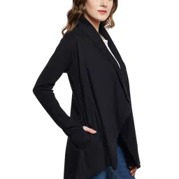 hypernation Black Color Cotton Waterfall Shrug for Women(HYPW01869) image 3