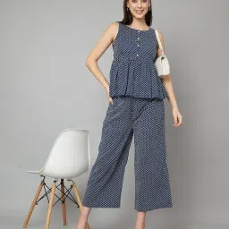 fabric fitoor Women Trendy Cotton Floral Print Sleeveless Peplum Top & Palazzo Co-ord Set (Navy Blue) image 5