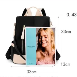 irmao 2024 New Artistic National Style Oxford Small Capacity Antitheft Women's Bag Generation Backpack (Black Cream) image 4