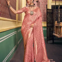 swornof Women's kanjivaram banarasi silk saree Zari Woven for festival Wedding silk with rich pallu Design sarees for women with Unstitched blouse piece image 2