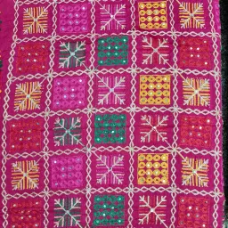 shivaira Traditional Handmade Phulkari Dupatta, Pink Multicolor, Cotton Blend, Embroidered Geometric Pattern, Ethnic Wear image 4