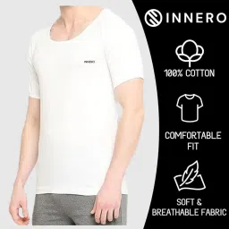 innero Men's Vest with Sleeves | Cotton Half Sleeve Round Neck Vest, Baniyan, Ganji, Undershirt (White) image 3