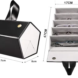 nytryd 5 Slots Foldable Multiple PU Leather Sunglasses Eyeglasses Travel Organiser Case Portable 5 Slots Travel Eyeglasses Holder Box for Women Men, Sunglasses Holder Stand image 3