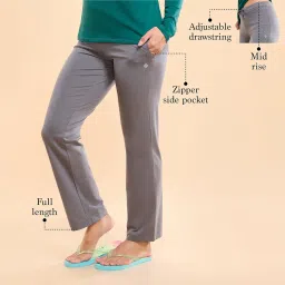 enamor Mid Rise Regular Length Drawstring Closure Lounge Pants for Women - Slim Fit, Soft and Breathable Stretch Cotton - E014 image 1