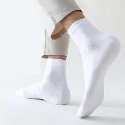 uparel Mid-Calf Length, Crew Length, Pure Cotton Plain Solid White Formal Socks For Men and Boys - Pack of 6 Pairs, Free Size image 2