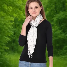 fwc fill with colours Stole/Scarf For Female Colour- White Soft Viscose Cotton Blend Ethnic Stripes Pattern Scarves Pack Of 1 ST-15 image 2