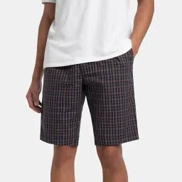 jockey 9005 Men's Super Combed Mercerized Cotton Woven Fabric Regular Fit Checkered Bermuda with Side Pockets_Navy_XL image 4