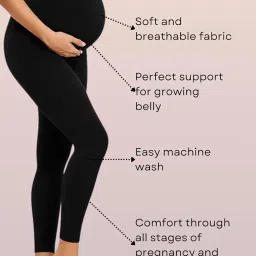 litelooks clothing Women's Cotton Lycra Over Belly Maternity Leggings - Comfortable, Seam-Free, High Waist Support, Stretchable Pregnancy Pants for Pre & Post Pregnancy image 3