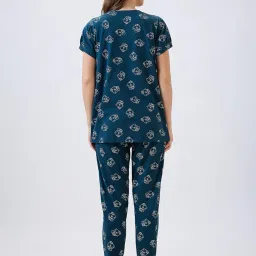 av2 Women's Cotton Printed Maternity & Feeding Night Suit Set of Top & Relaxed Pyjama Nursing Night Dress Teal X-Large 2125 image 1