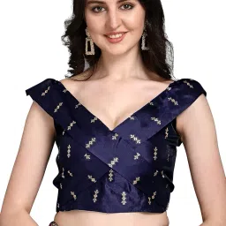 purvaja Women's Faux Silk Jacquard Semi-Stitched Embroidered Fabric Lehenga Choli image 4