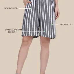 kryptic Women Cotton Striped Navy mid-Rise Relaxed fit Lounge Shorts with Side Pocket(Navy_1;XL) image 3