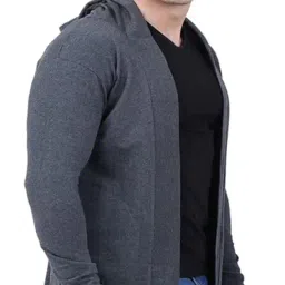 wear wild Men's Cotton Long Sleeves Slim Fit Open Long Hood Shrugs Stylish and Comfortable Wardrobe Essential image 2