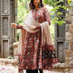 nermosa Women Printed Anarkali Kurta and Pant Set with Dupatta image 4