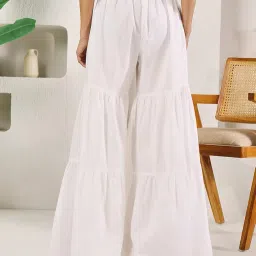 fiorra Women's White Cotton Tiered Sharara image 1