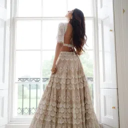 trendmalls Women's Gold Net Embroidery Sequence Work Lehenga Choli Set with Dupatta Ready To Wear image 1